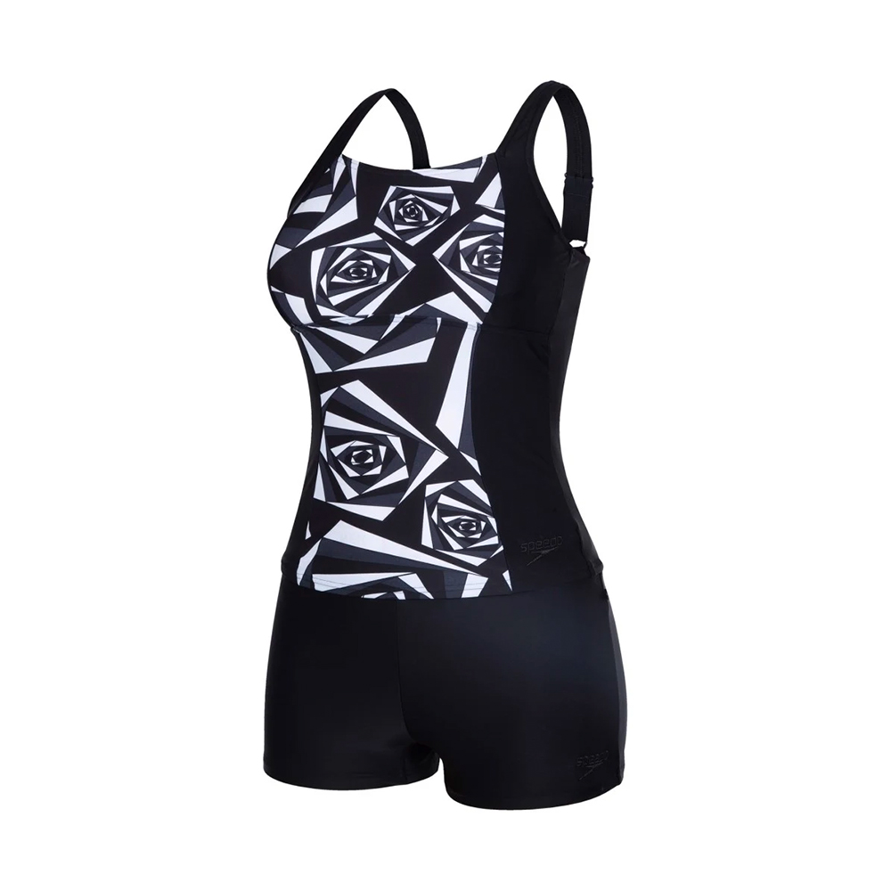Speedo Women Swimwear Penny Tankini Black-Oxid Grey-White