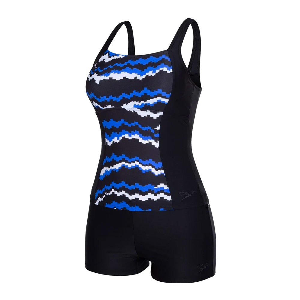Speedo Women Swimwear Penny Tankini Black-White-Chroma Blue