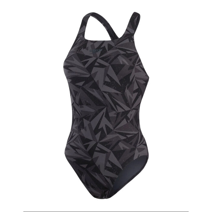 Speedo Women Swimwear Hyperboom Allover Racerback Black-Oxid Grey-USA Charcoal