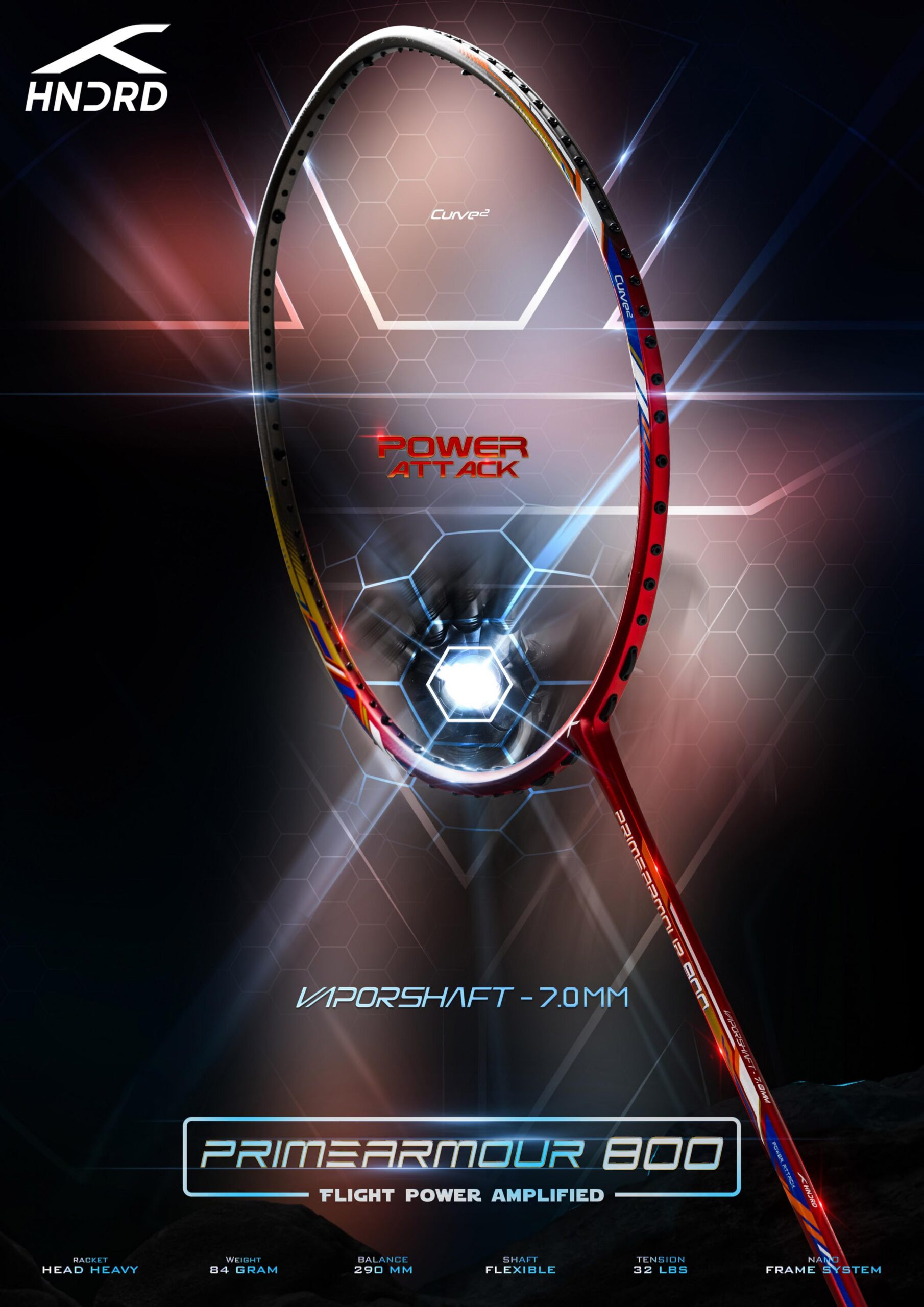 HUNDRED Primearmour 800 Carbon Fibre Unstrung Badminton Racket - Image 2