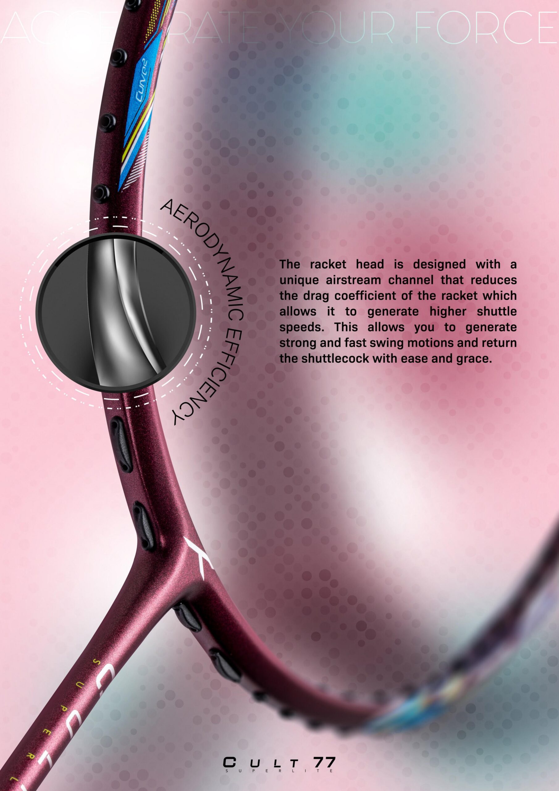 HUNDRED Cult 77 Super Lite Full Graphite Strung Badminton Racket - Image 5