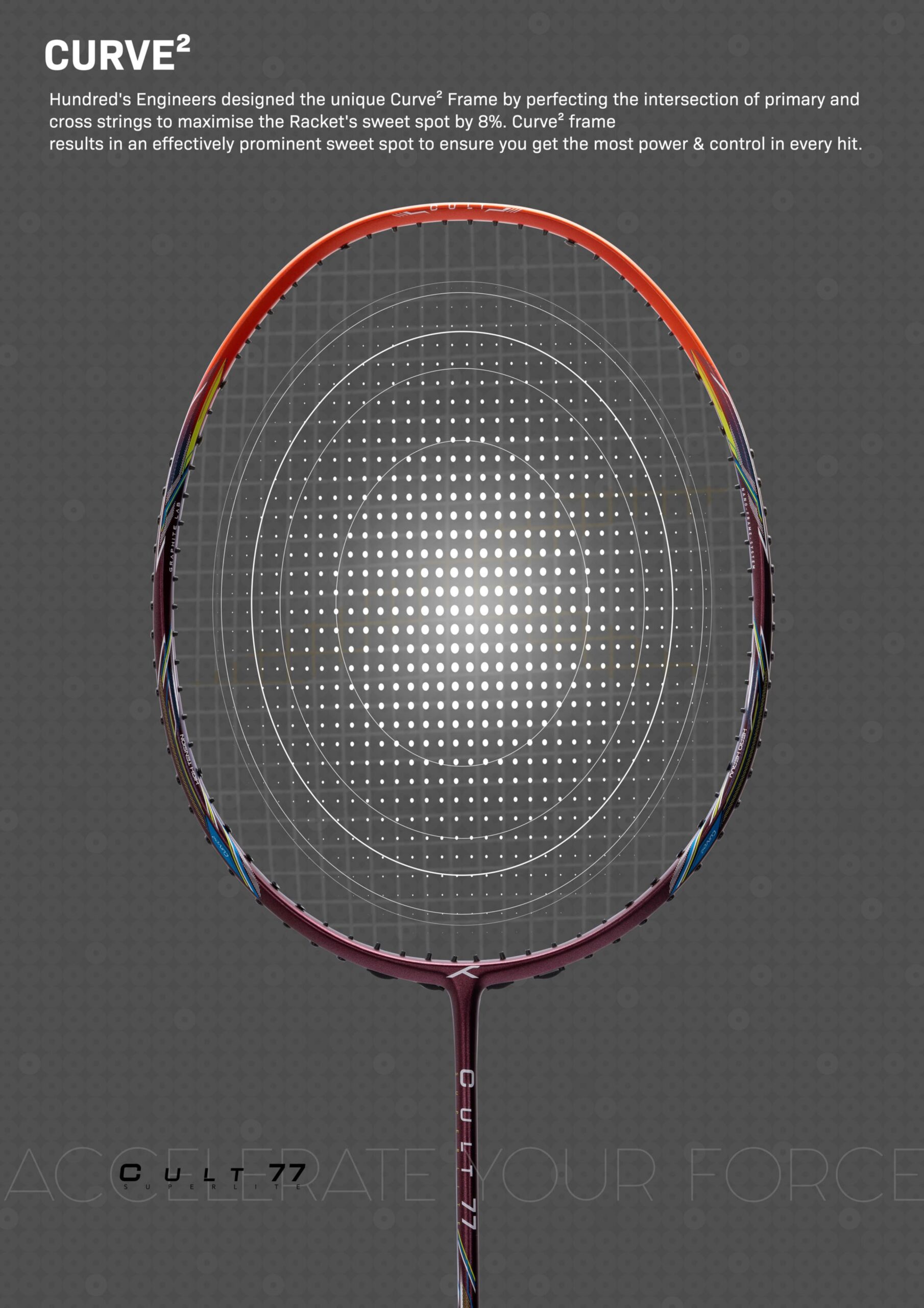 HUNDRED Cult 77 Super Lite Full Graphite Strung Badminton Racket - Image 3