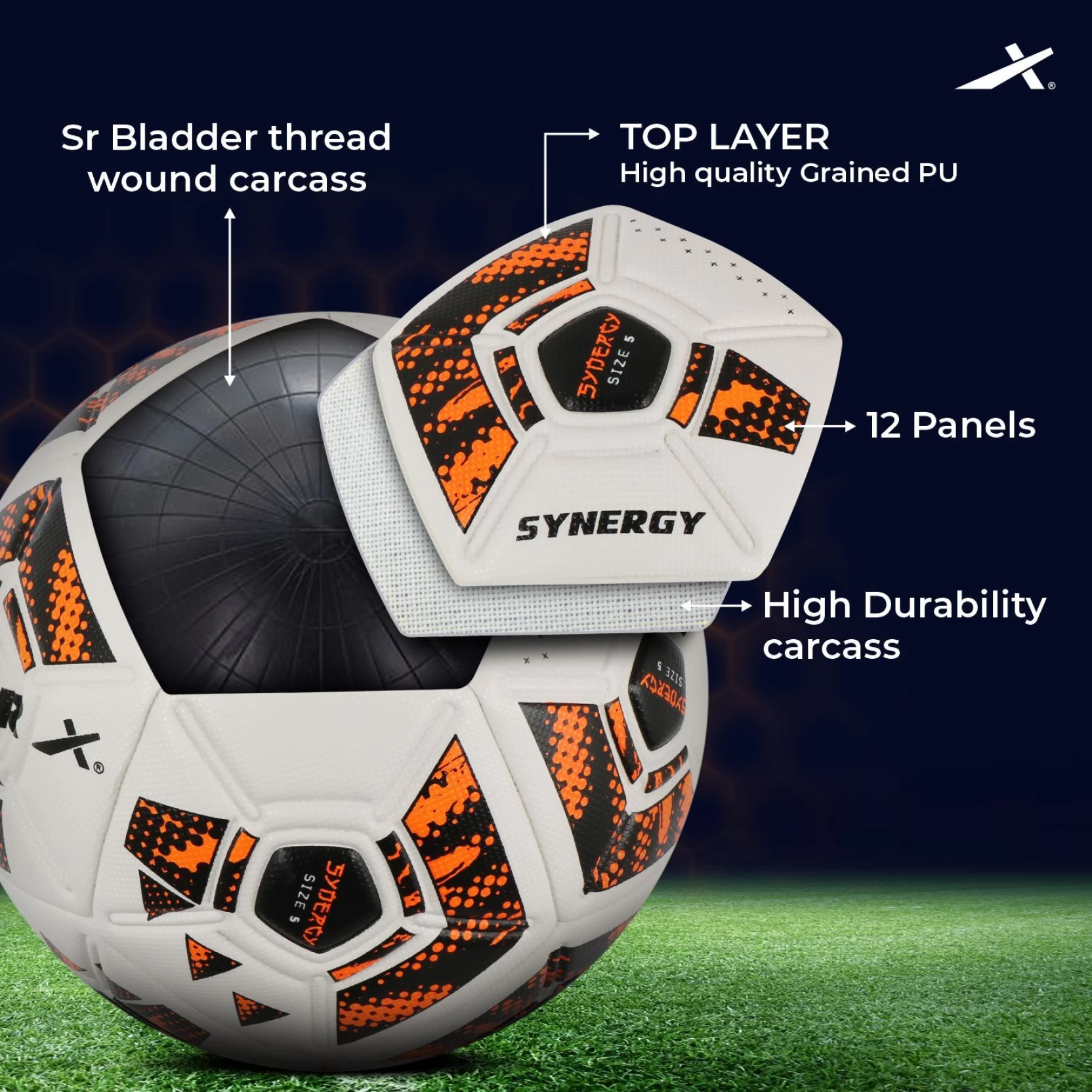 Vector-X Synergy Football (Size 5 | White/Orange) - Image 2