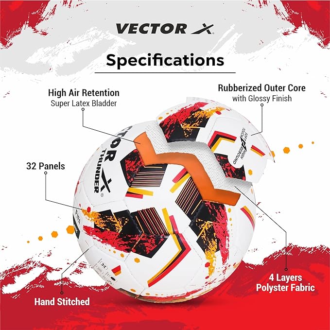 Vector X Thunder Football (Size – 5 | Red/Orange/Black) - Image 5