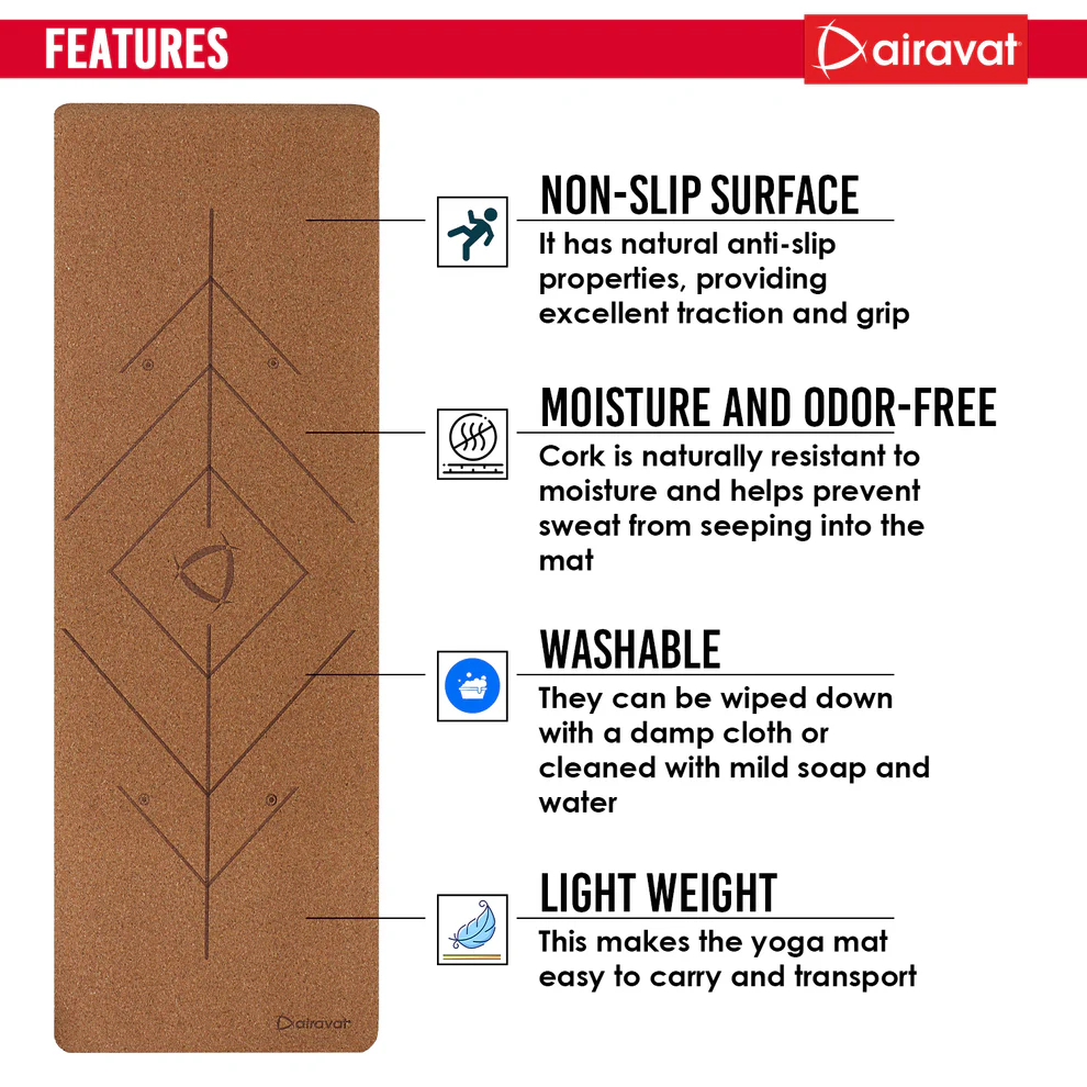 AIRAVAT CORK 6MM YOGA MAT (GUIDE ALIGNMENT) - Image 5