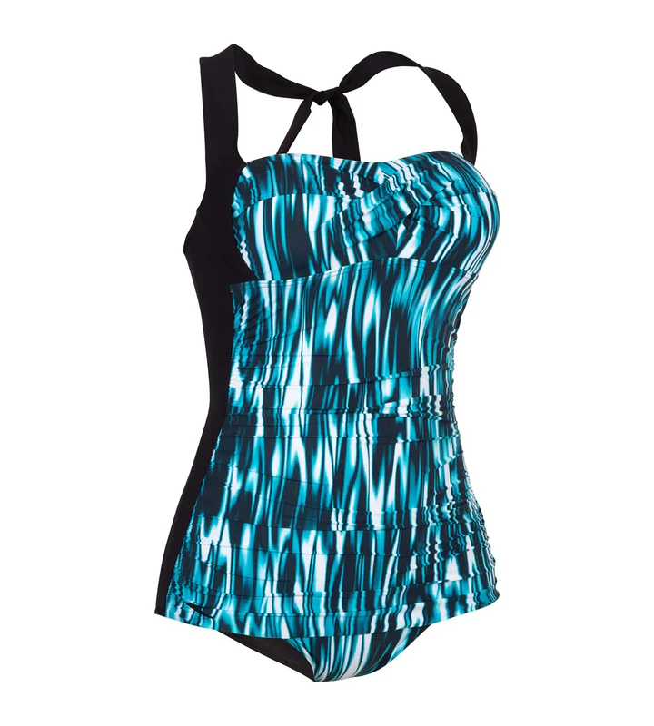 Speedo Women’s Printed Crystalsun One Piece Swimwear – Nordic Teal, Back & White - Image 2