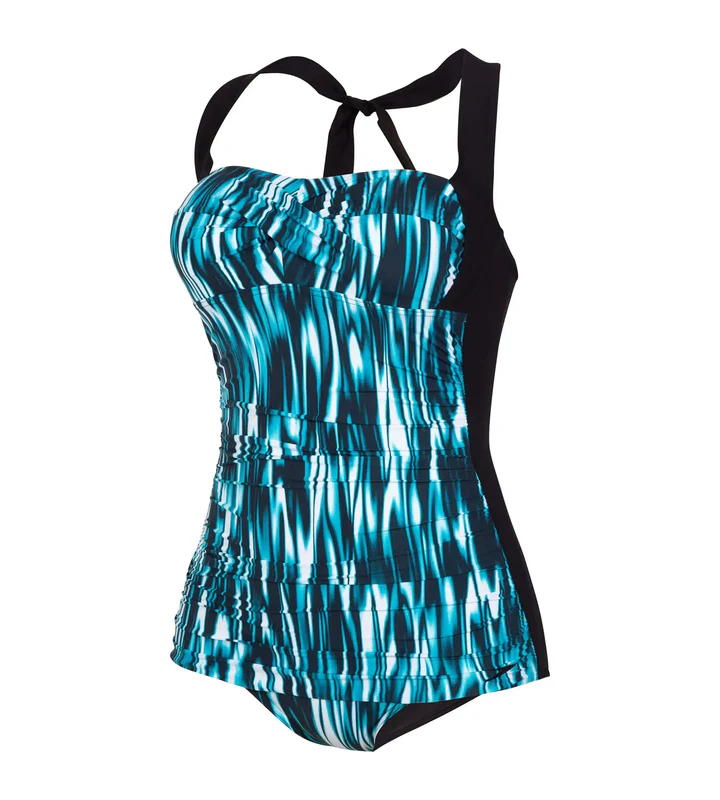 Speedo Women’s Printed Crystalsun One Piece Swimwear – Nordic Teal, Back & White