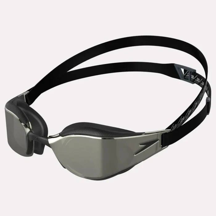 Speedo Unisex Adult Fastskin Hyper Elite Hydroscopic Curved Mirror Lens Swim Goggles – Black & Silver